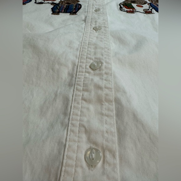 Vintage Gingham Shirt Medium Embroidered Dogs Cotton Androgynous Bulldogs White - Picture 13 of 13